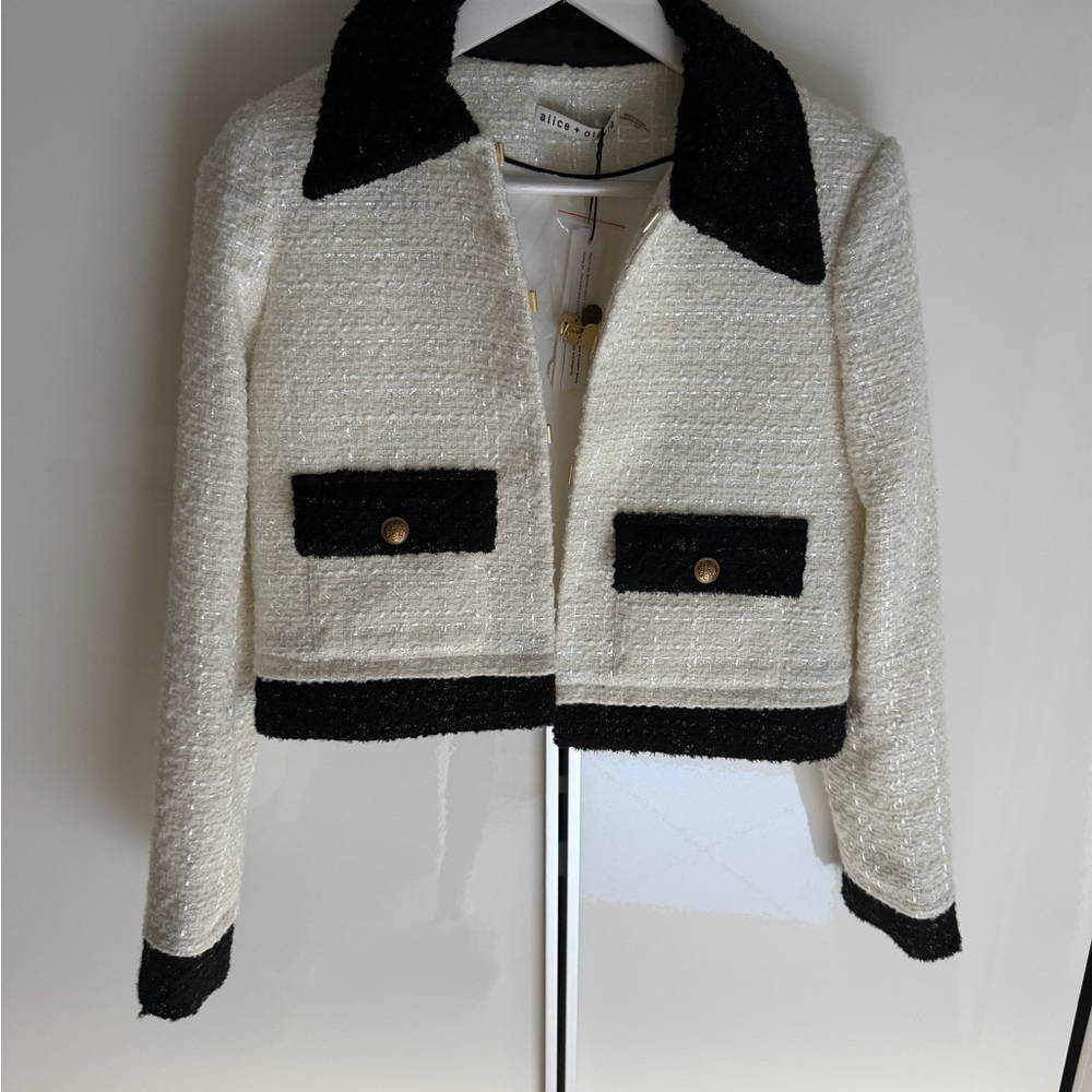 Alice + Olivia Black and White Tweed Blazer